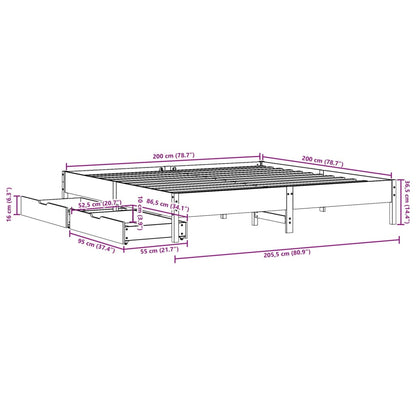 Bedframe zonder matras massief grenenhout wasbruin 200x200 cm