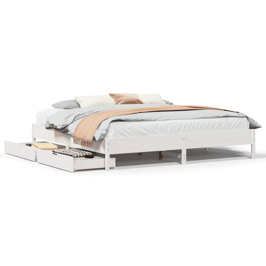 Bedframe zonder matras massief grenenhout wit 180x200 cm