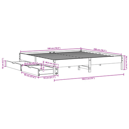 Bedframe zonder matras massief grenenhout wit 180x200 cm
