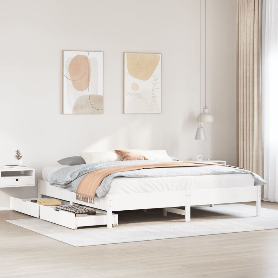 Bedframe zonder matras massief grenenhout wit 180x200 cm