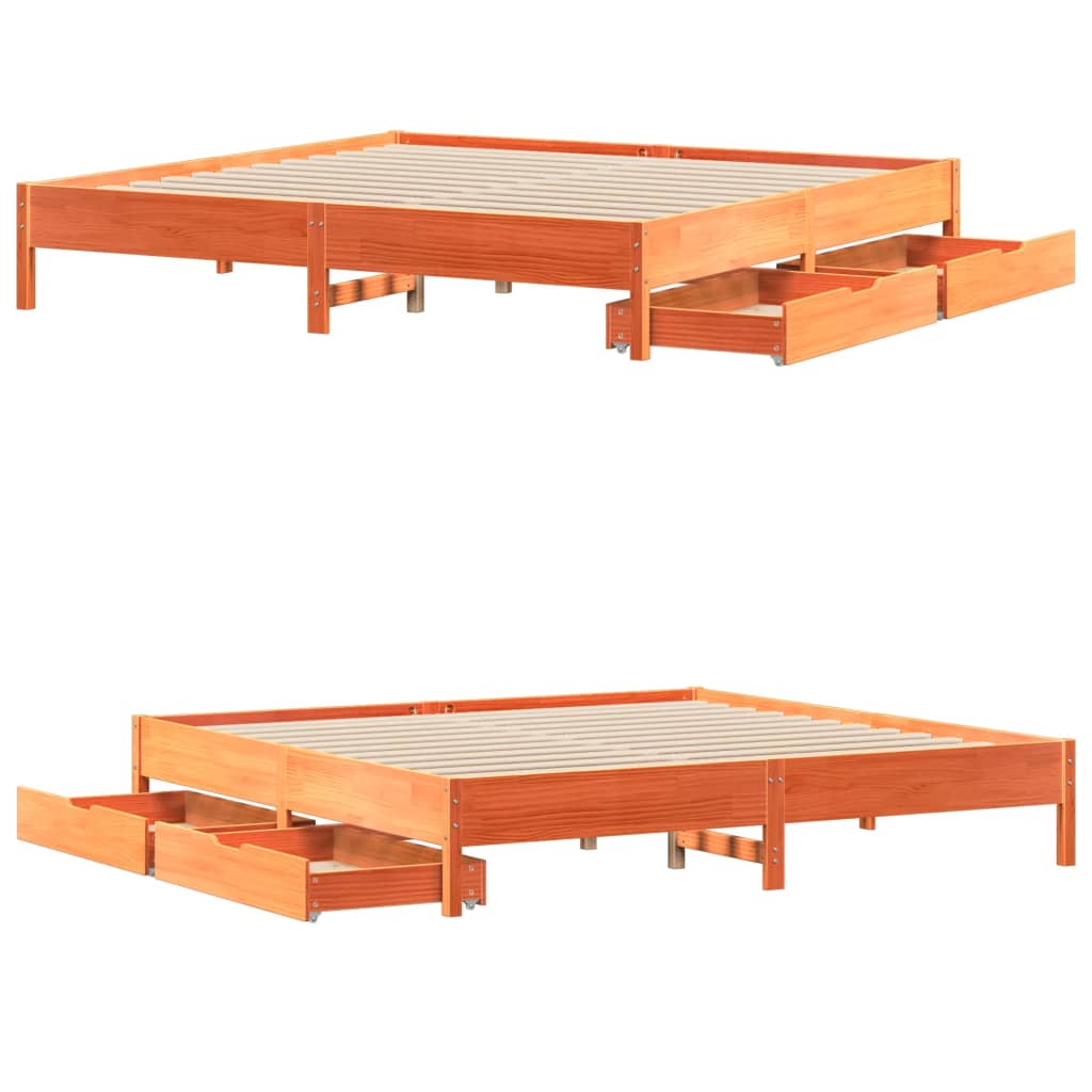 Bedframe zonder matras massief grenenhout wasbruin 180x200 cm