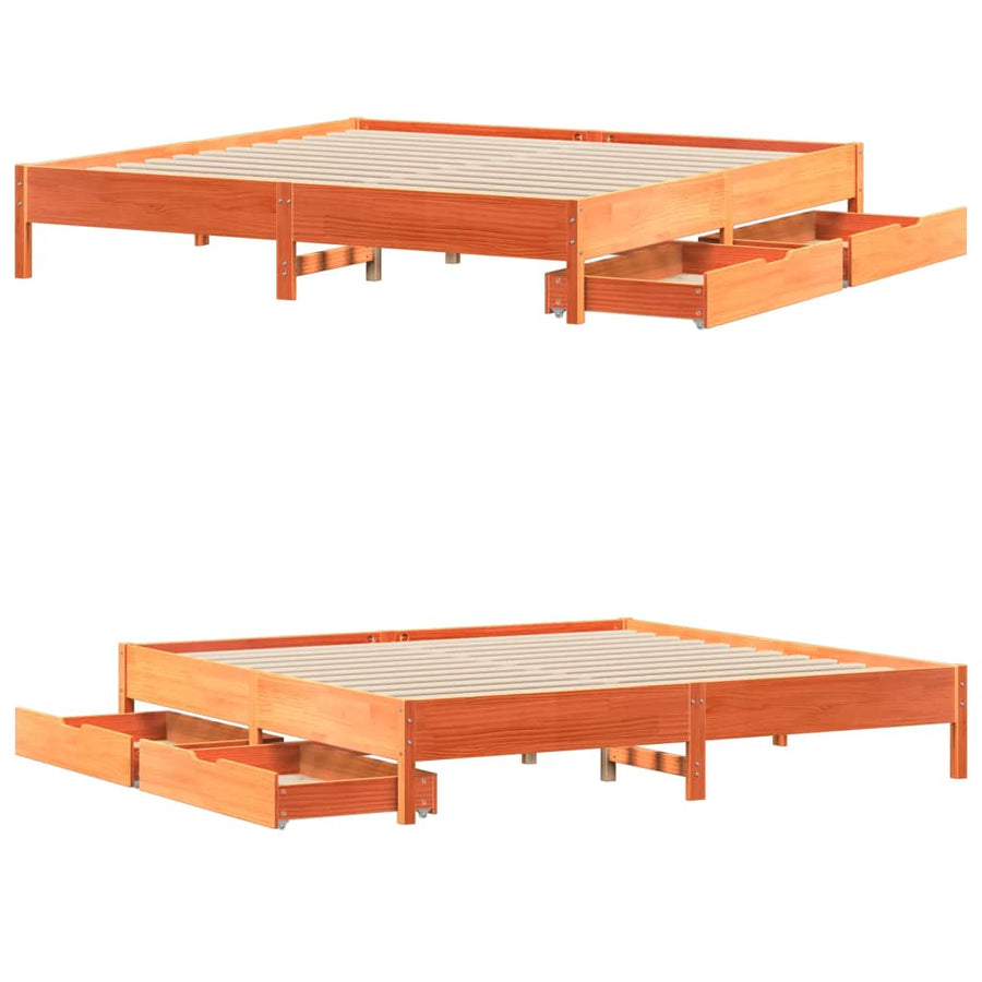 Bedframe zonder matras massief grenenhout wasbruin 180x200 cm