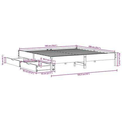Bedframe zonder matras massief grenenhout wasbruin 180x200 cm