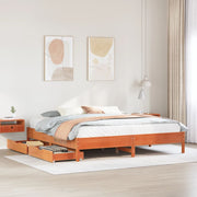 Bedframe massief grenenhout wasbruin 180x200 cm met lades