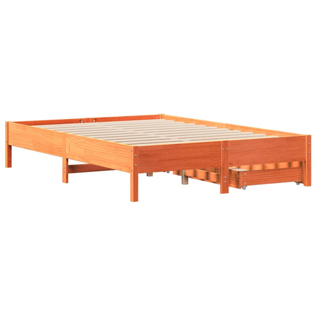 Bedframe zonder matras massief grenenhout wasbruin 160x200 cm