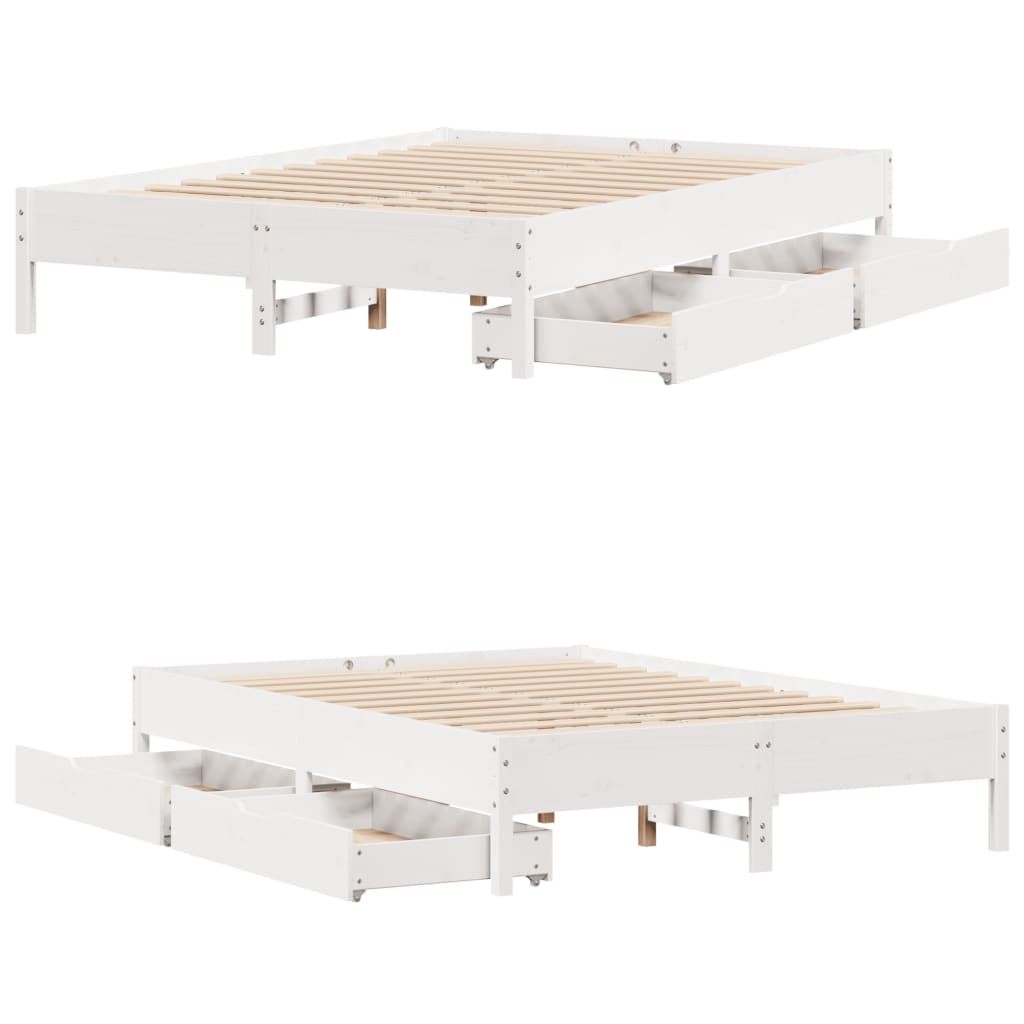 Bedframe zonder matras massief grenenhout wit 150x200 cm