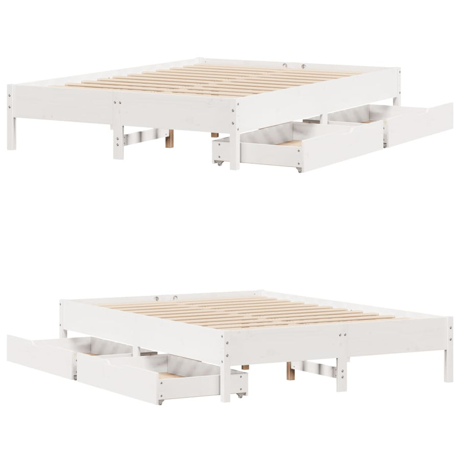 Bedframe zonder matras massief grenenhout wit 150x200 cm