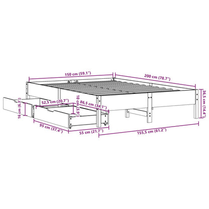 Bedframe zonder matras massief grenenhout wit 150x200 cm