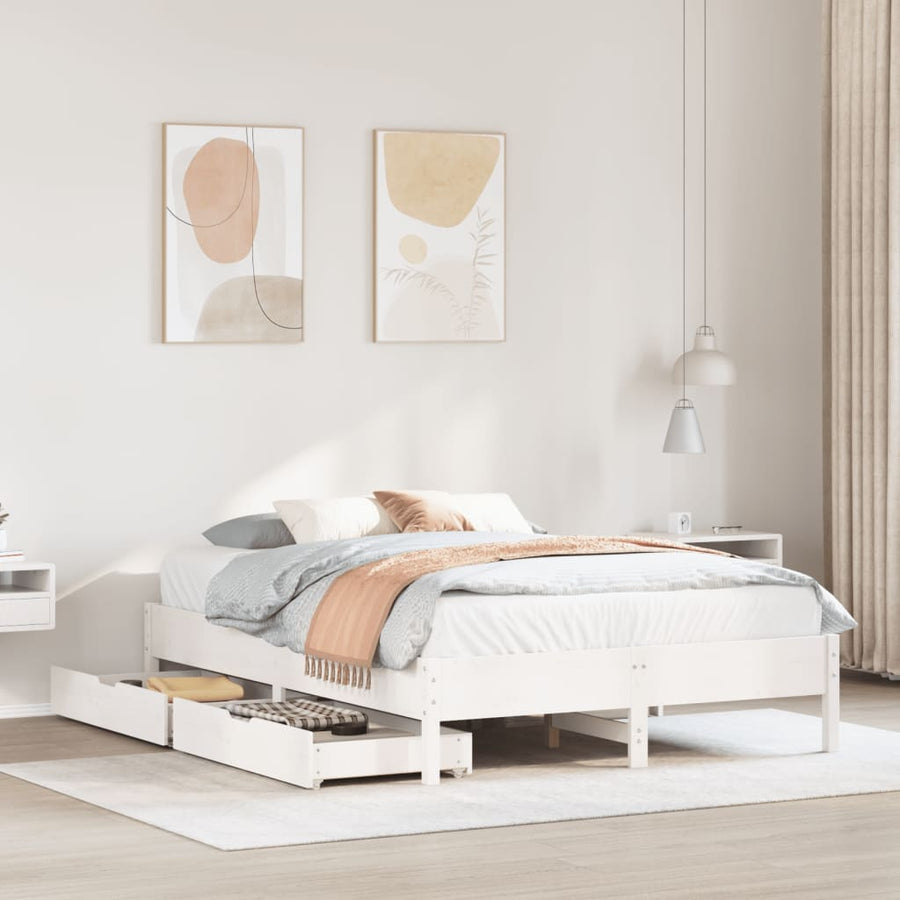 Bedframe zonder matras massief grenenhout wit 150x200 cm