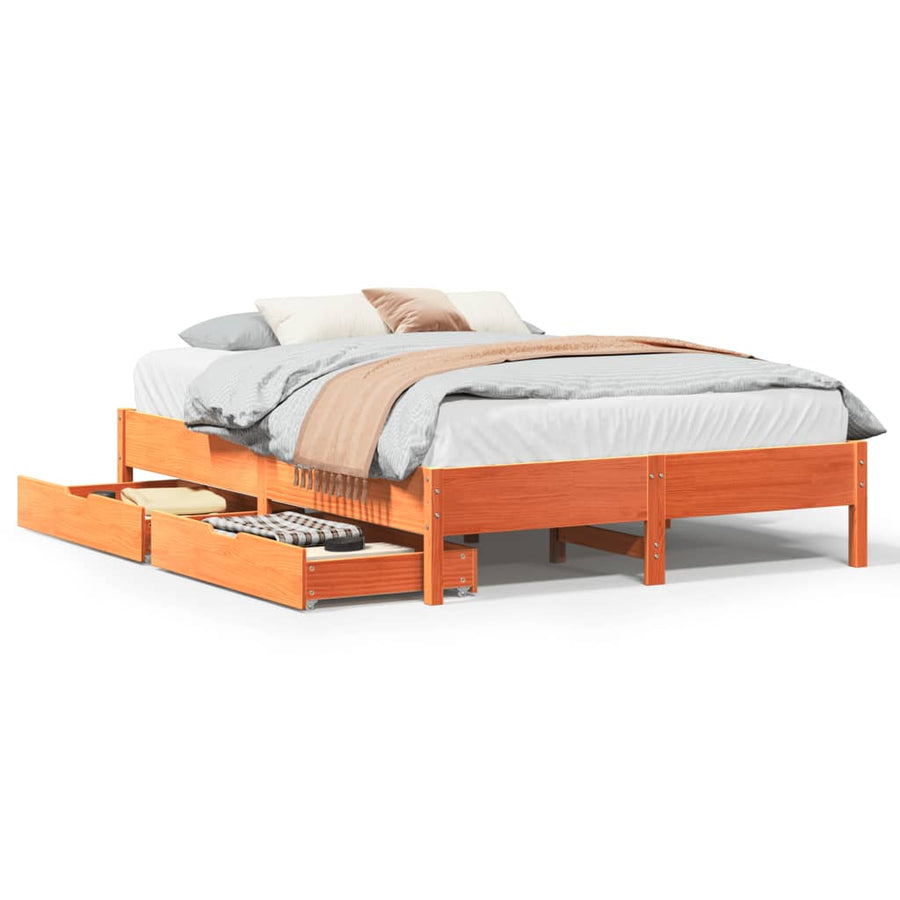 Bedframe zonder matras massief grenenhout wasbruin 140x200 cm