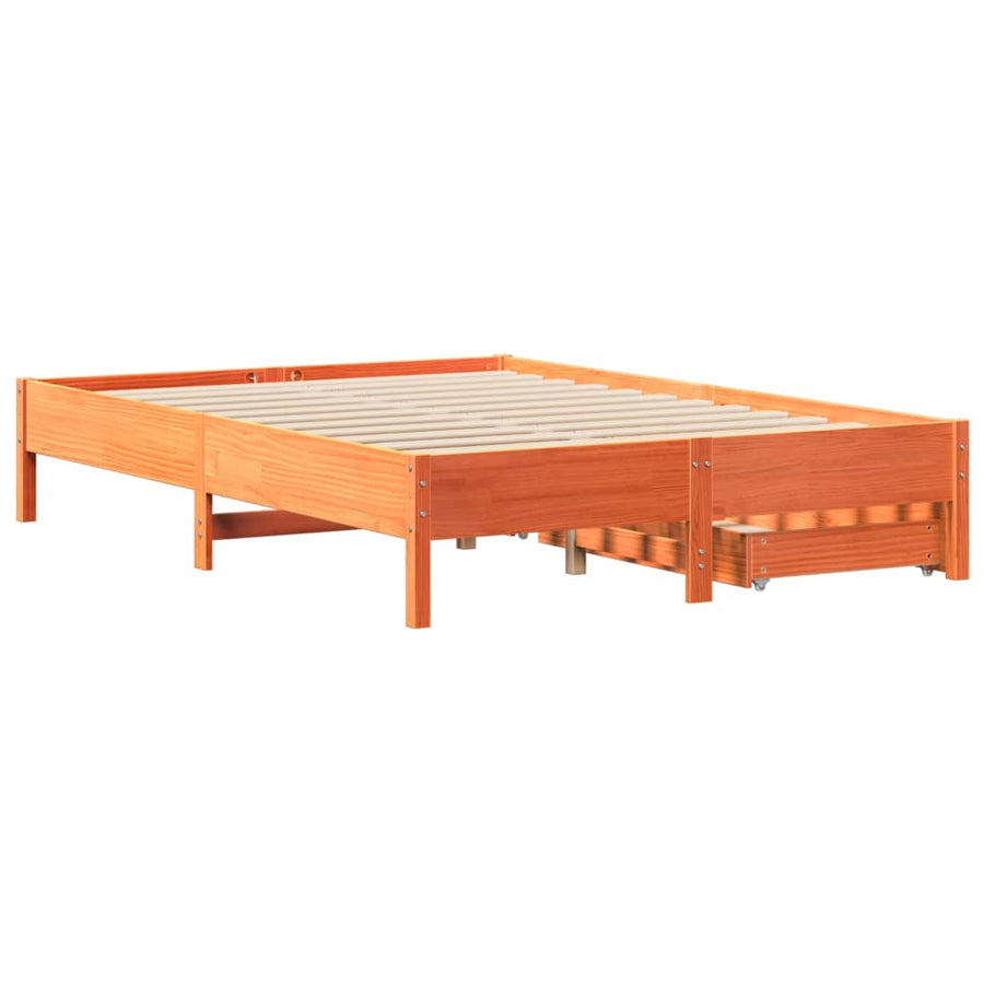 Bedframe zonder matras massief grenenhout wasbruin 140x200 cm