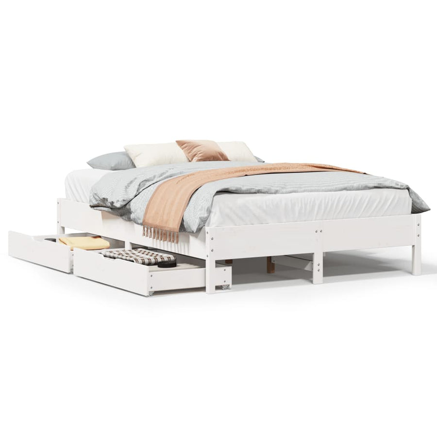 Bedframe zonder matras massief grenenhout wit 120x200 cm