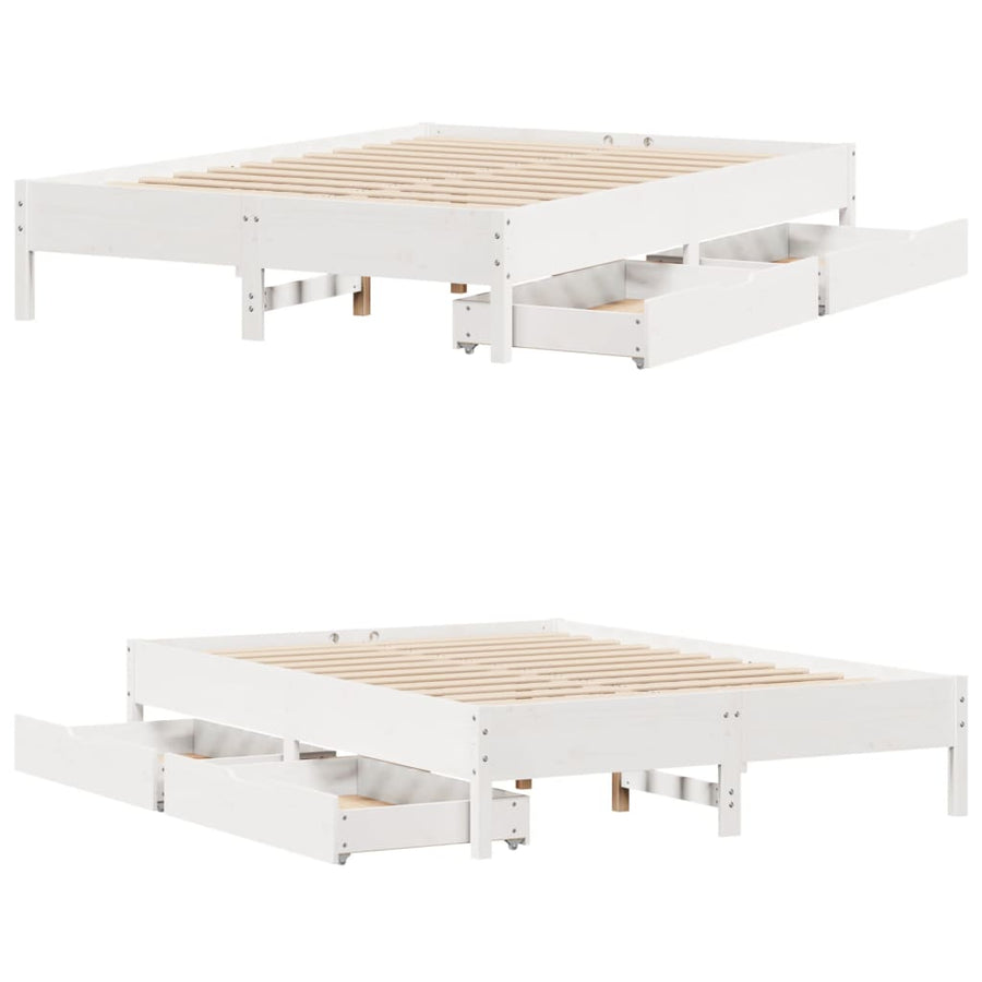 Bedframe zonder matras massief grenenhout wit 120x200 cm