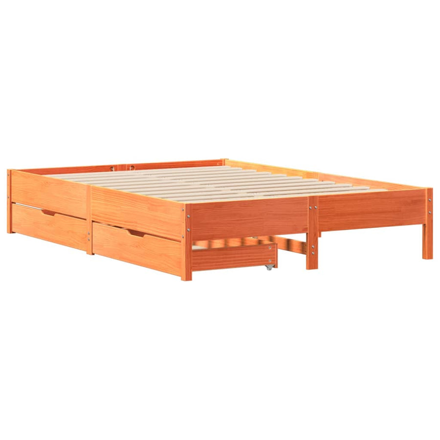 Bedframe zonder matras massief grenenhout wasbruin 120x200 cm