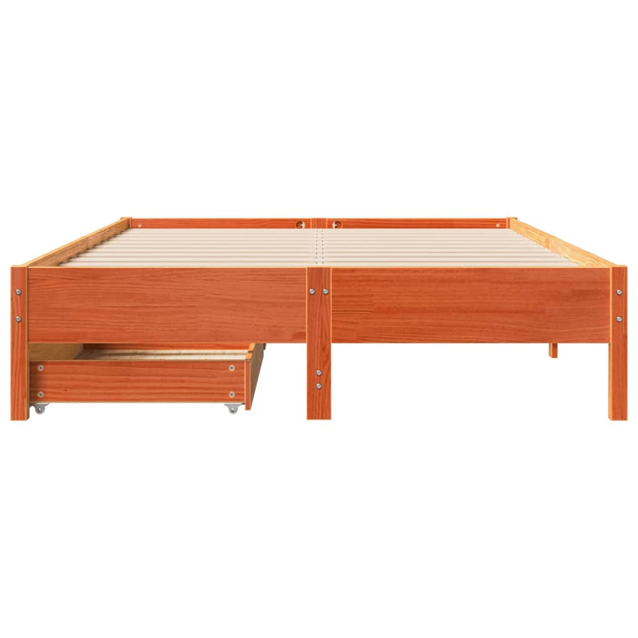 Bedframe zonder matras massief grenenhout wasbruin 120x200 cm