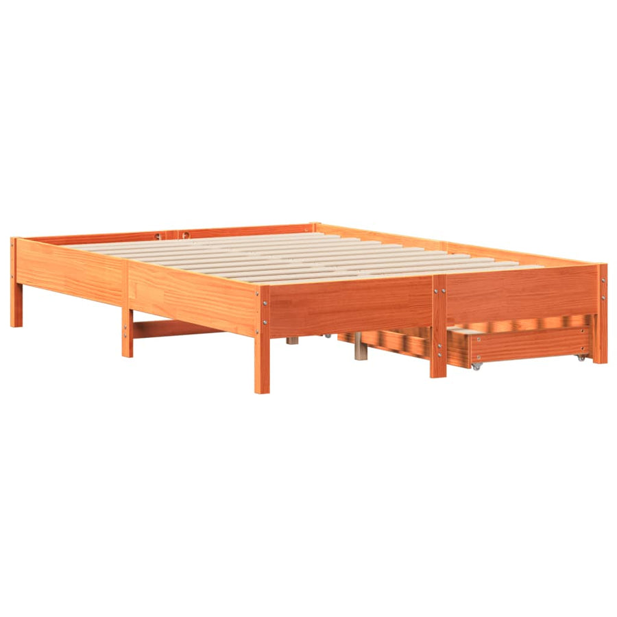 Bedframe zonder matras massief grenenhout wasbruin 120x200 cm