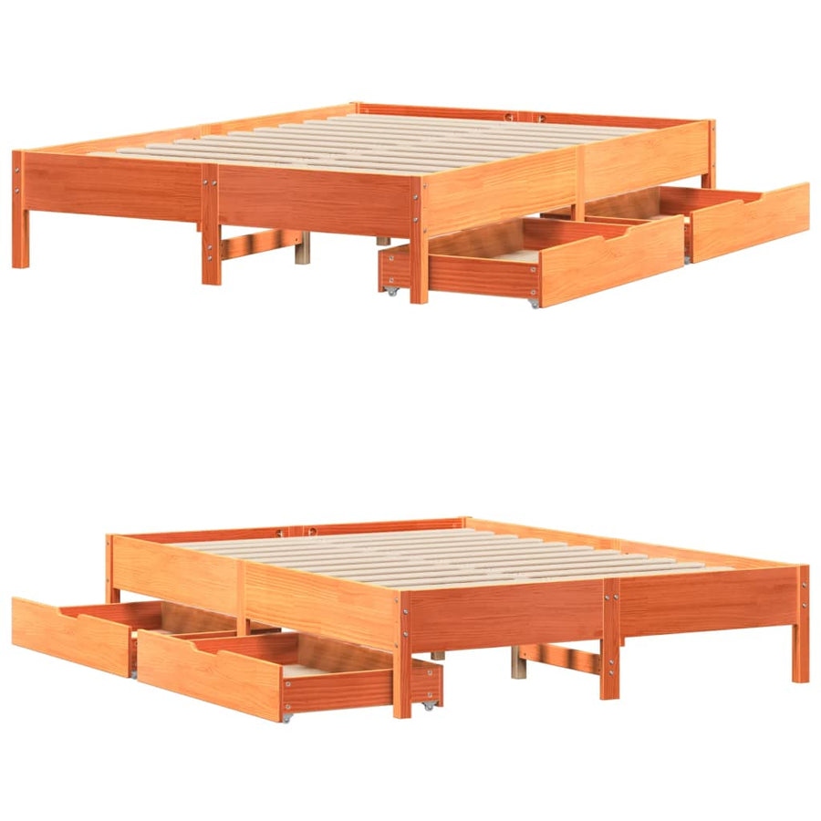 Bedframe zonder matras massief grenenhout wasbruin 120x200 cm