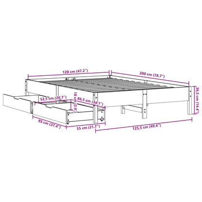 Bedframe zonder matras massief grenenhout wasbruin 120x200 cm