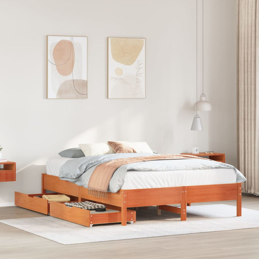 Bedframe zonder matras massief grenenhout wasbruin 120x200 cm