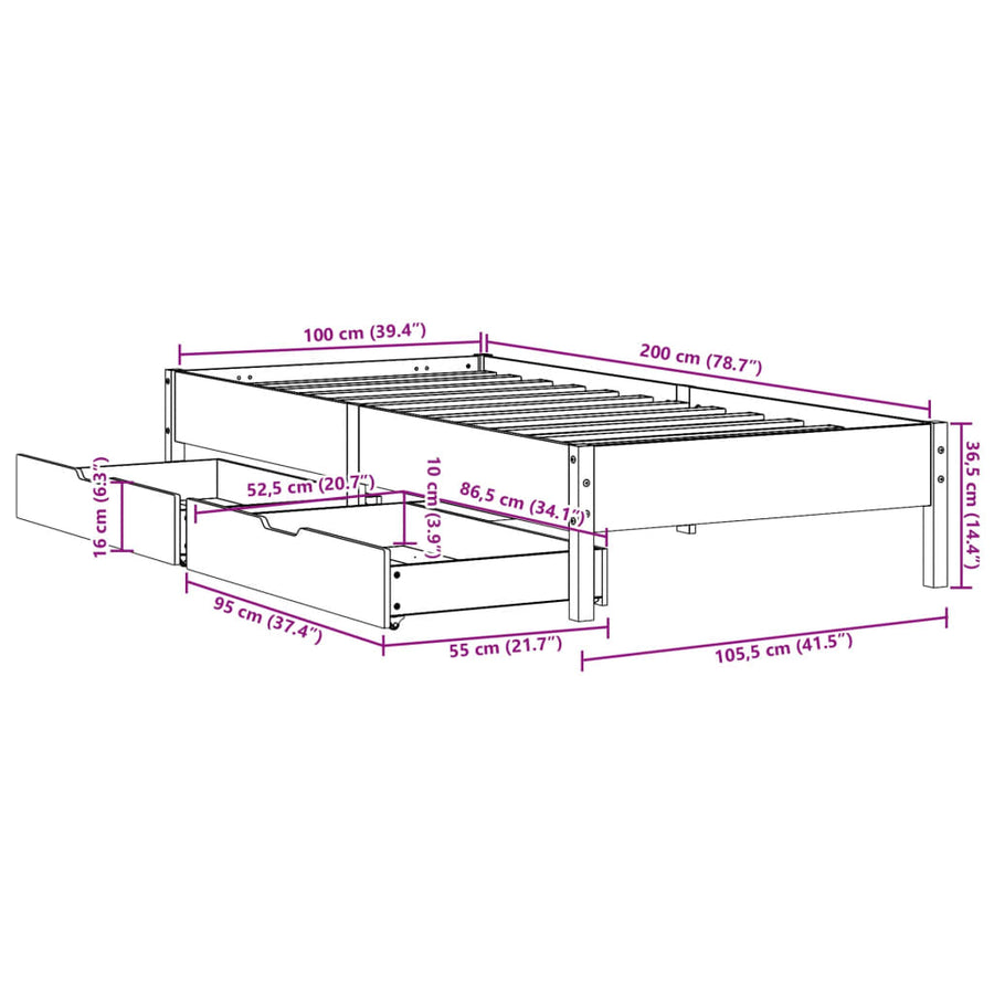 Bedframe zonder matras massief grenenhout wit 140x200 cm