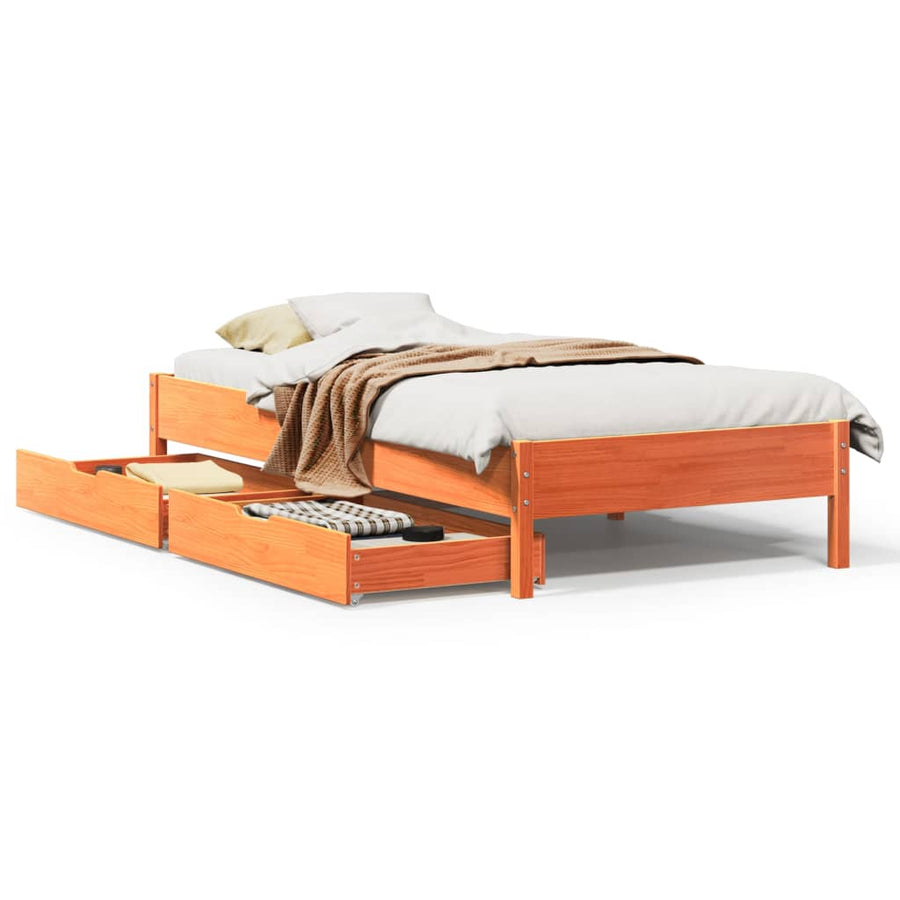 Bedframe zonder matras massief grenenhout wasbruin 100x200 cm