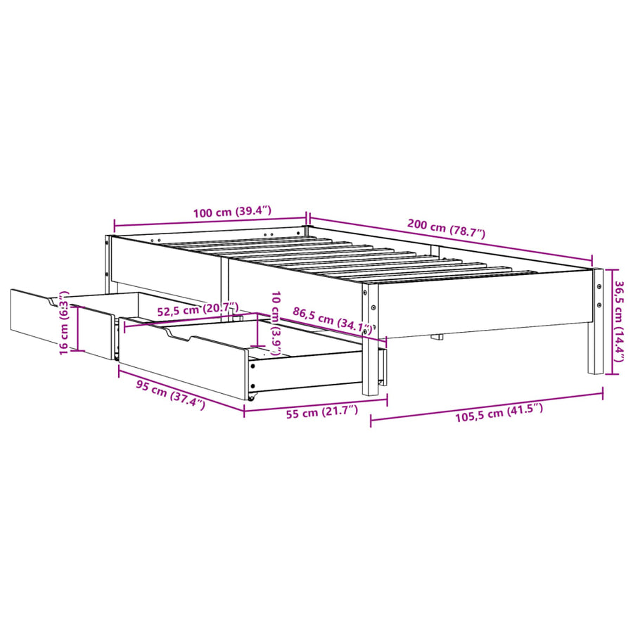 Bedframe zonder matras massief grenenhout wasbruin 100x200 cm