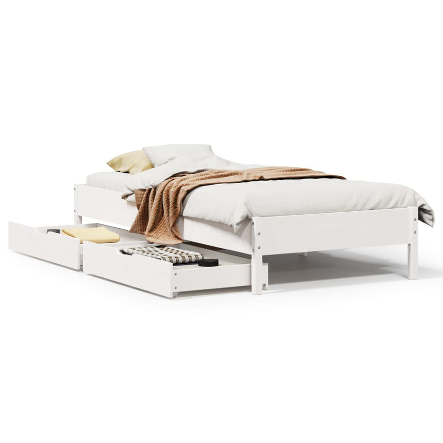 Bedframe zonder matras massief grenenhout wit 90x200 cm