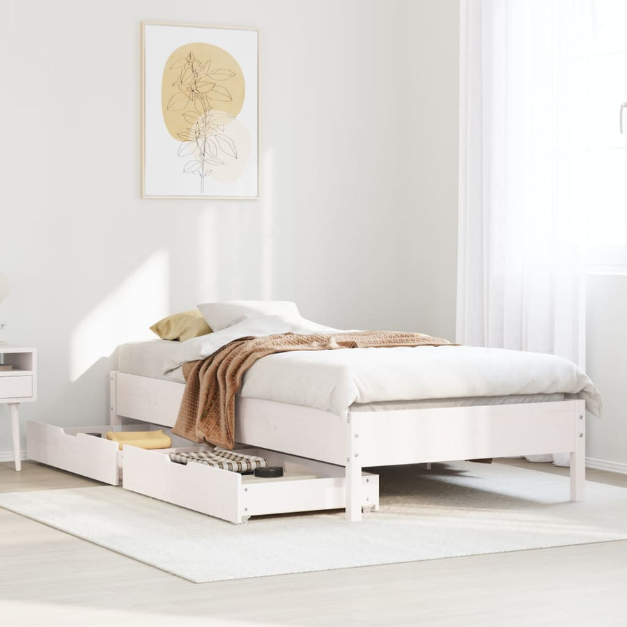 Bedframe zonder matras massief grenenhout wit 90x200 cm