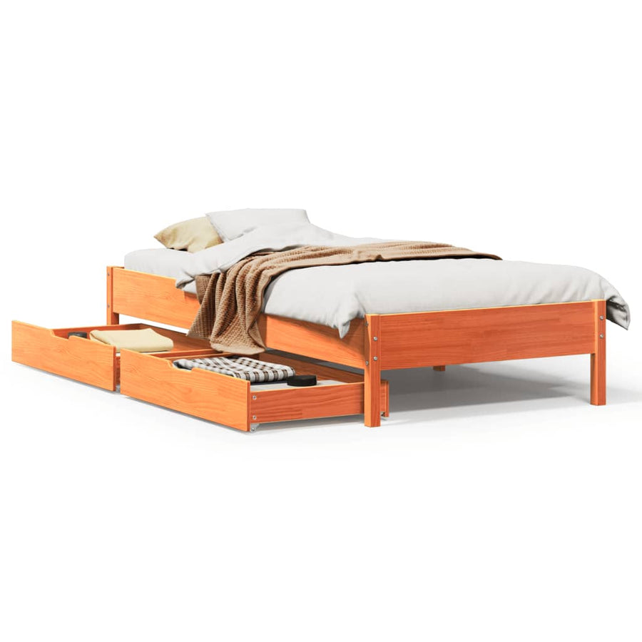 Bedframe zonder matras massief grenenhout wasbruin 90x200 cm