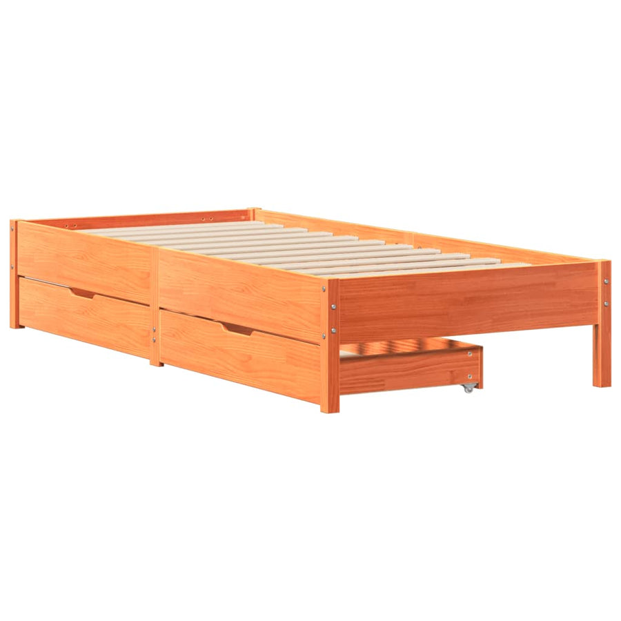 Bedframe zonder matras massief grenenhout wasbruin 90x200 cm