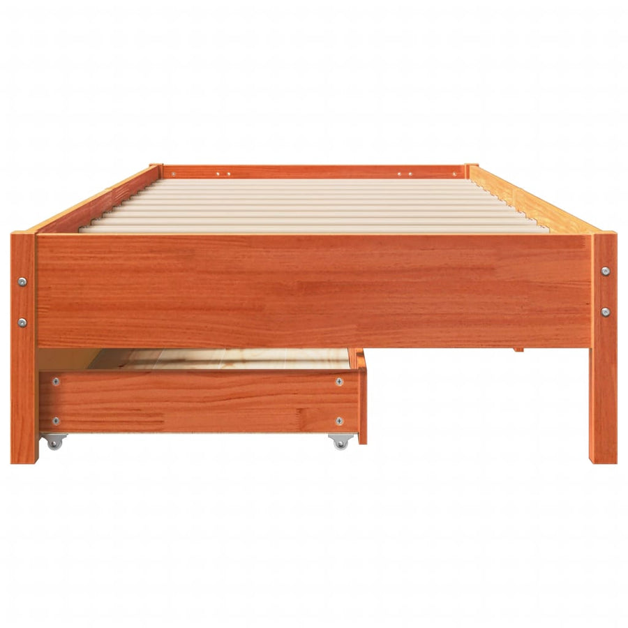 Bedframe zonder matras massief grenenhout wasbruin 90x200 cm