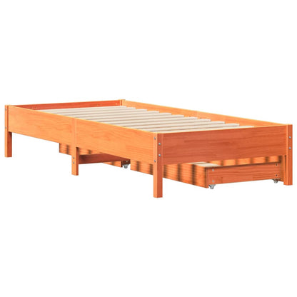 Bedframe zonder matras massief grenenhout wasbruin 90x200 cm