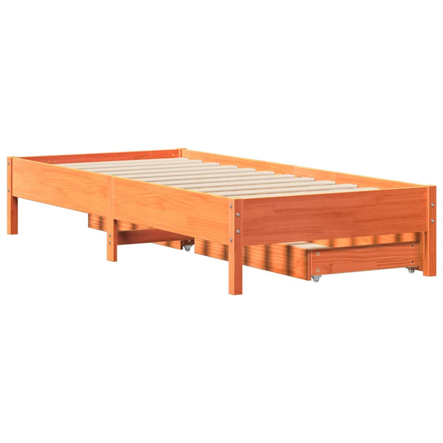 Bedframe zonder matras massief grenenhout wasbruin 90x200 cm