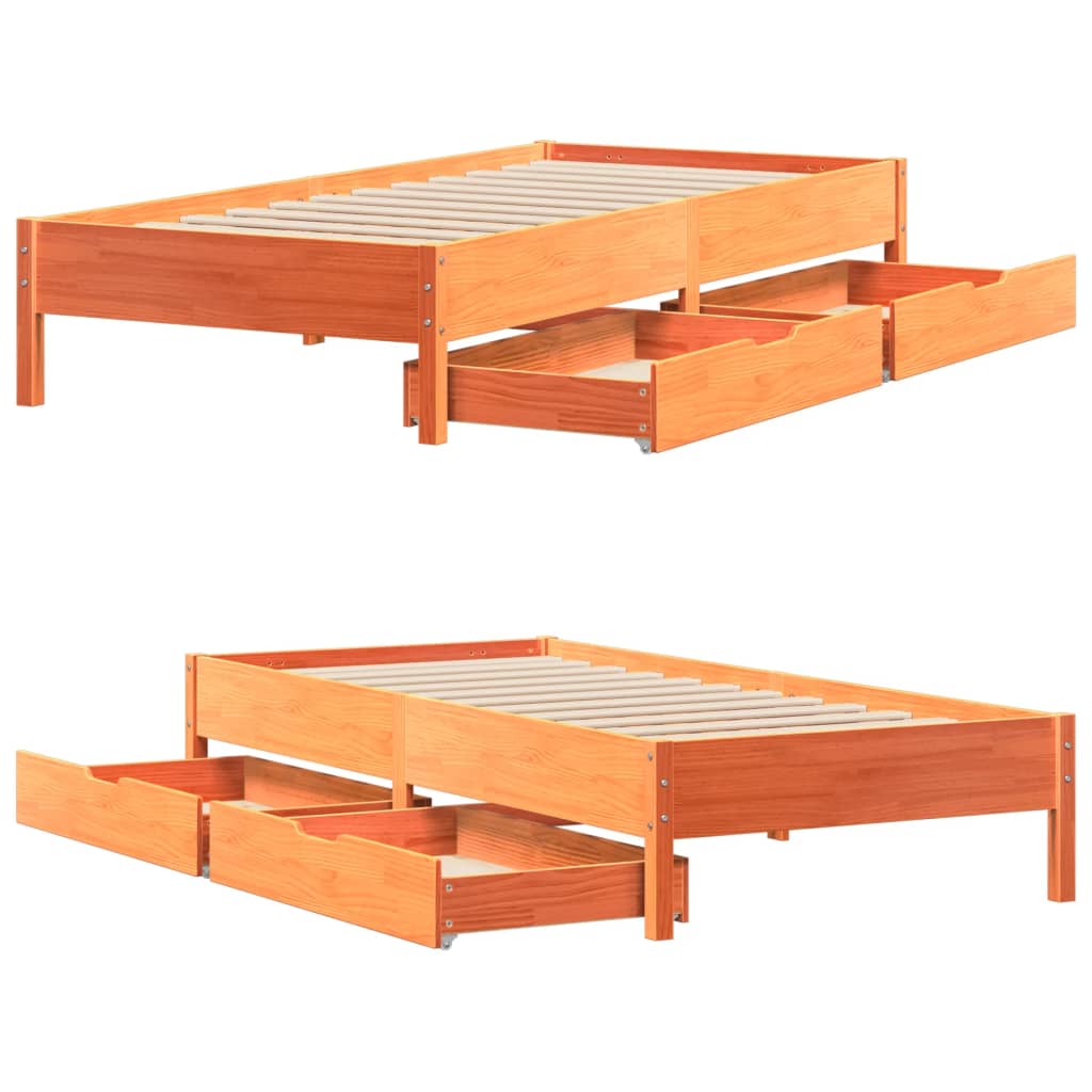 Bedframe zonder matras massief grenenhout wasbruin 90x200 cm