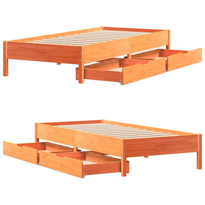 Bedframe zonder matras massief grenenhout wasbruin 90x200 cm