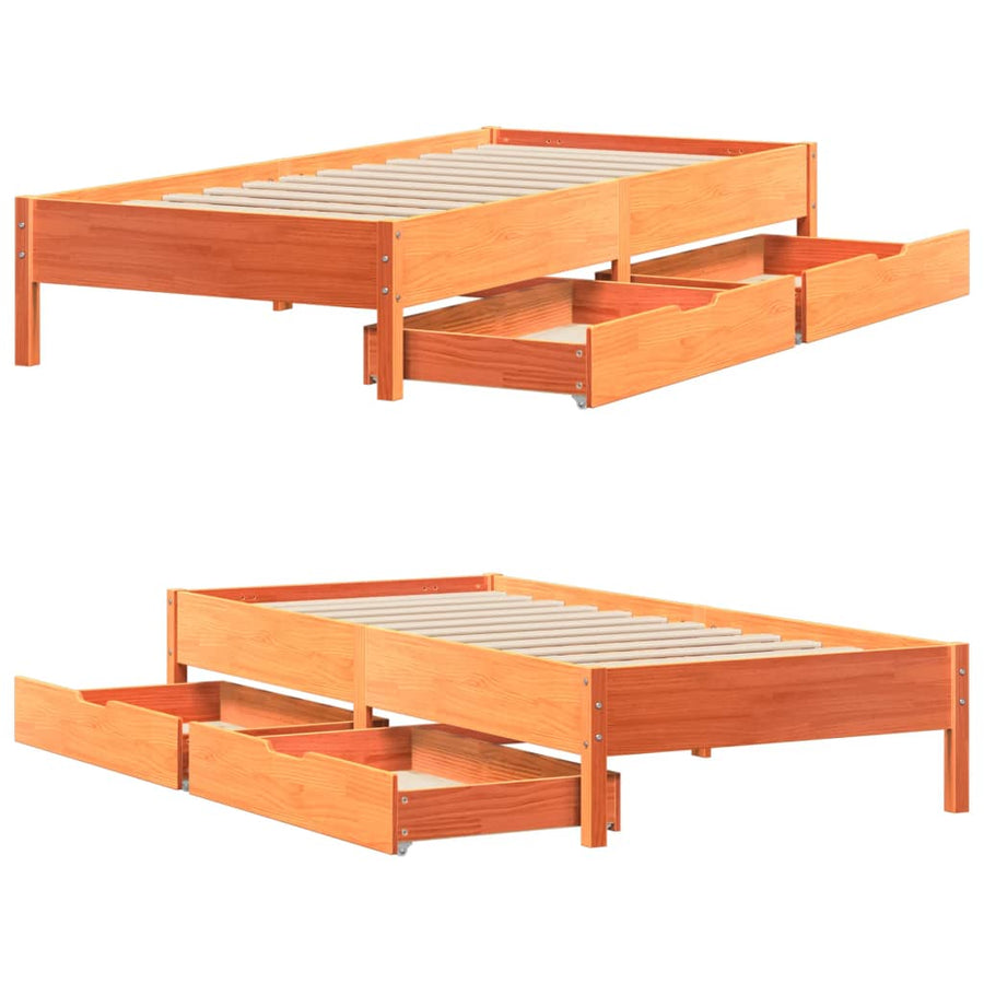 Bedframe zonder matras massief grenenhout wasbruin 90x200 cm