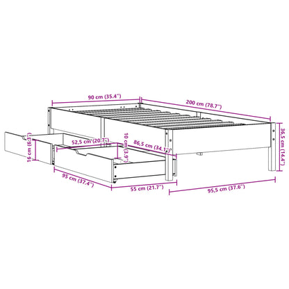 Bedframe zonder matras massief grenenhout wasbruin 90x200 cm