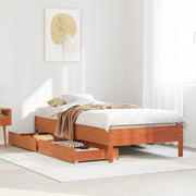 Bedframe massief grenenhout wasbruin 90x200 cm met lades