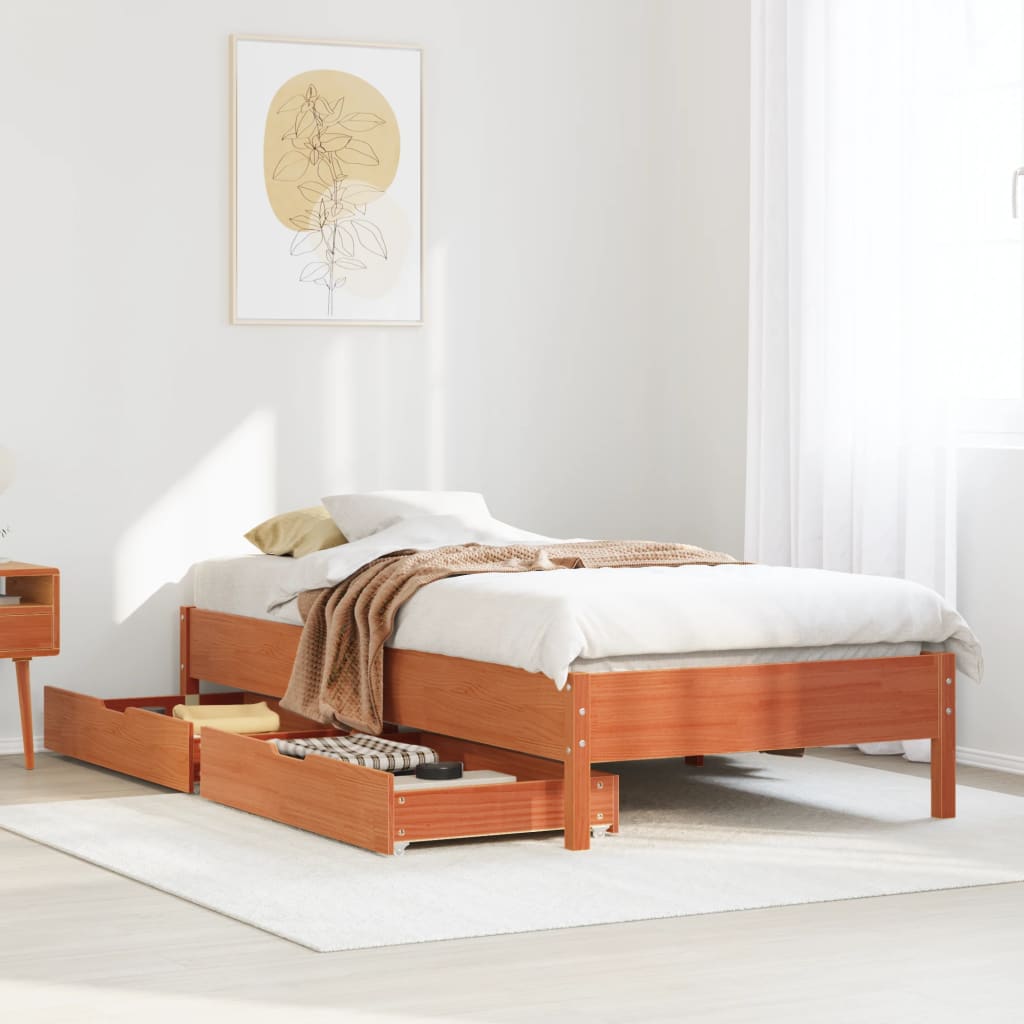 Bedframe zonder matras massief grenenhout wasbruin 90x200 cm