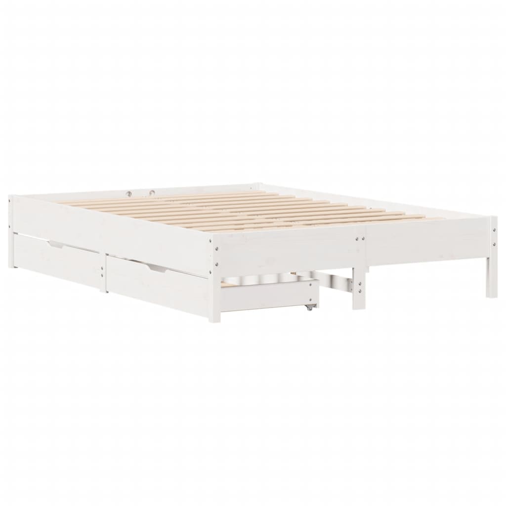 Bedframe zonder matras massief grenenhout wit 140x190 cm