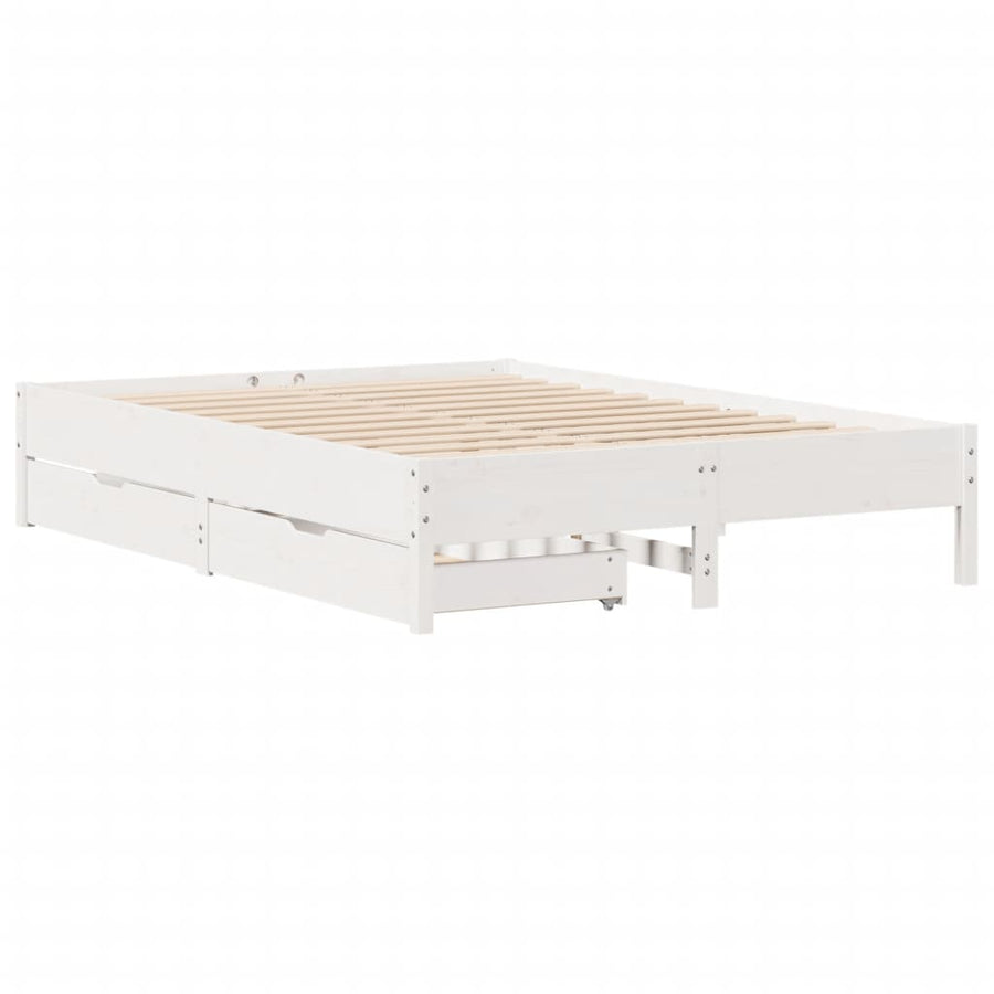 Bedframe zonder matras massief grenenhout wit 140x190 cm