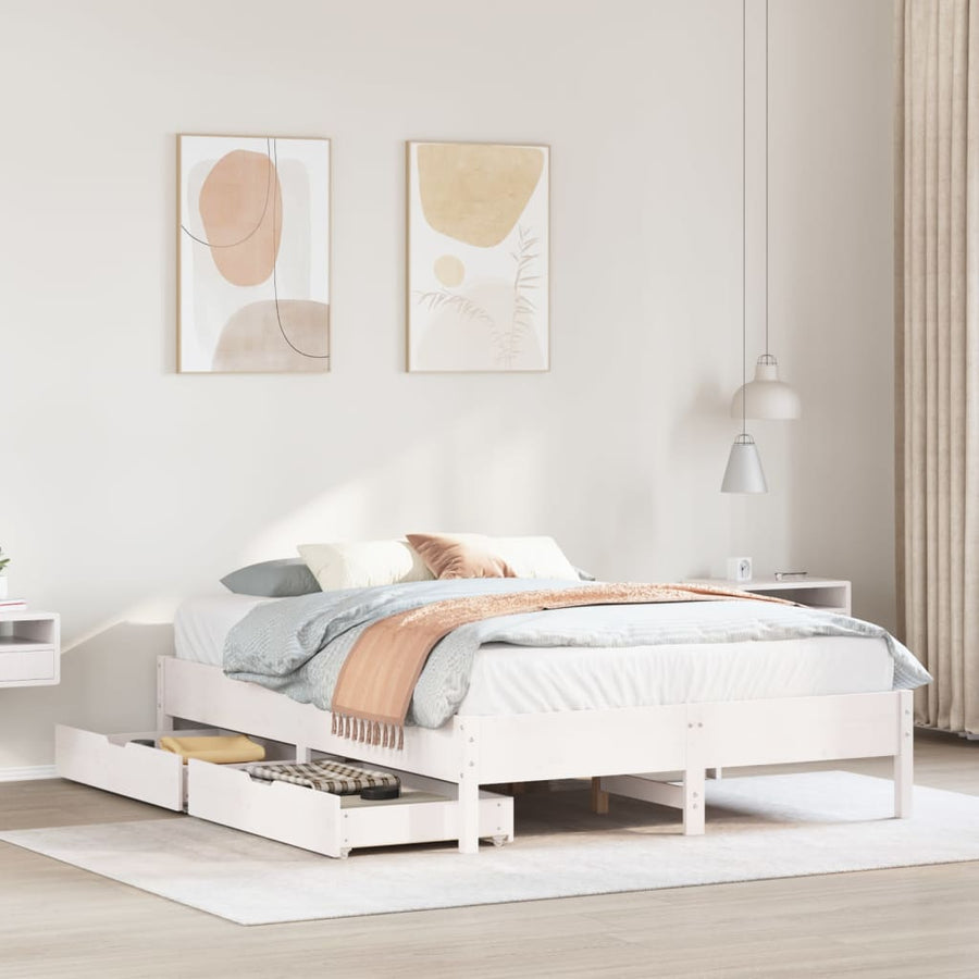 Bedframe zonder matras massief grenenhout wit 140x190 cm