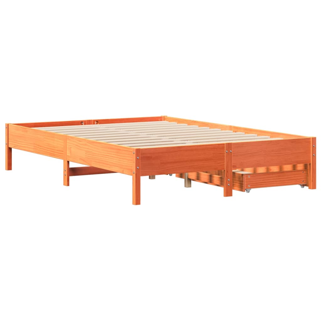 Bed met matras massief grenenhout wasbruin 140x190 cm