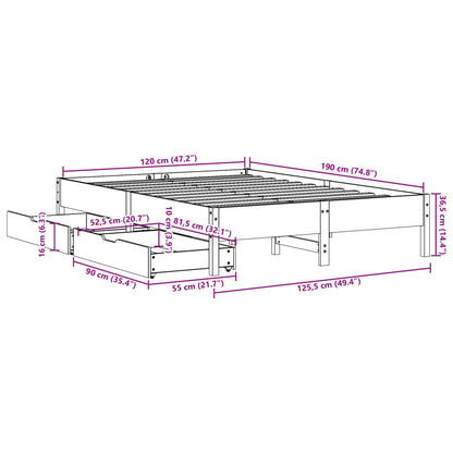 Bedframe zonder matras massief grenenhout 120x190 cm