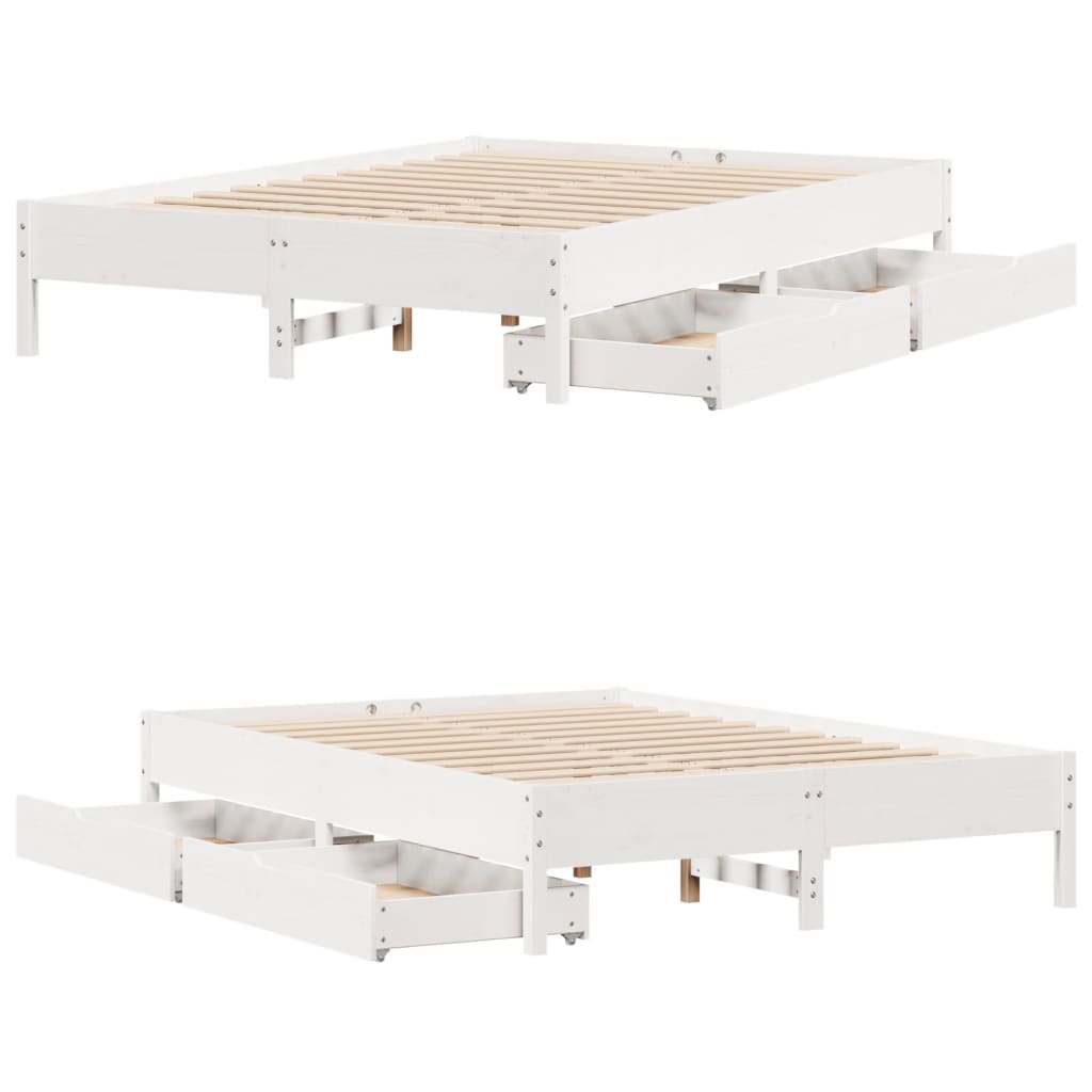 Bedframe zonder matras massief grenenhout wit 120x190 cm