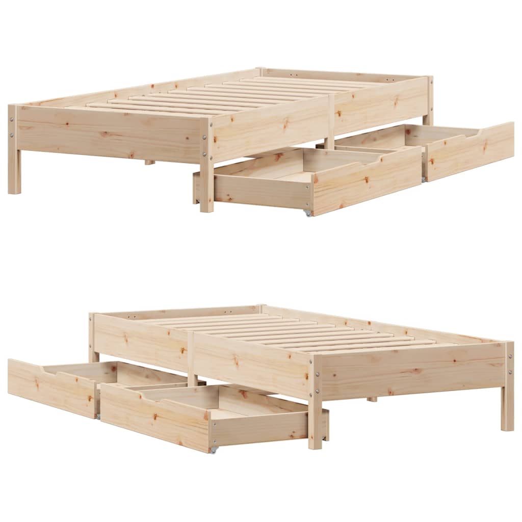 Bedframe zonder matras massief grenenhout 75x190 cm