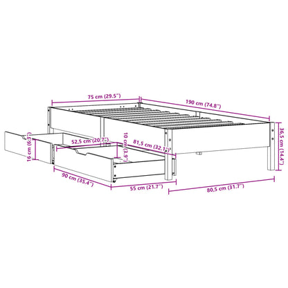 Bedframe zonder matras massief grenenhout 75x190 cm