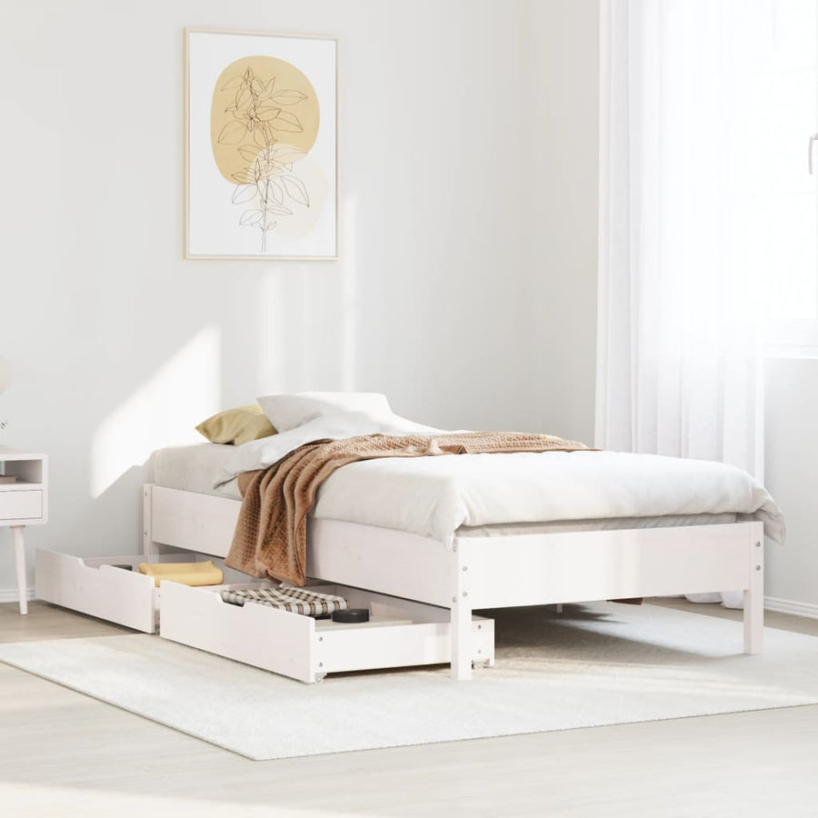 Bedframe zonder matras massief grenenhout wit 75x190 cm