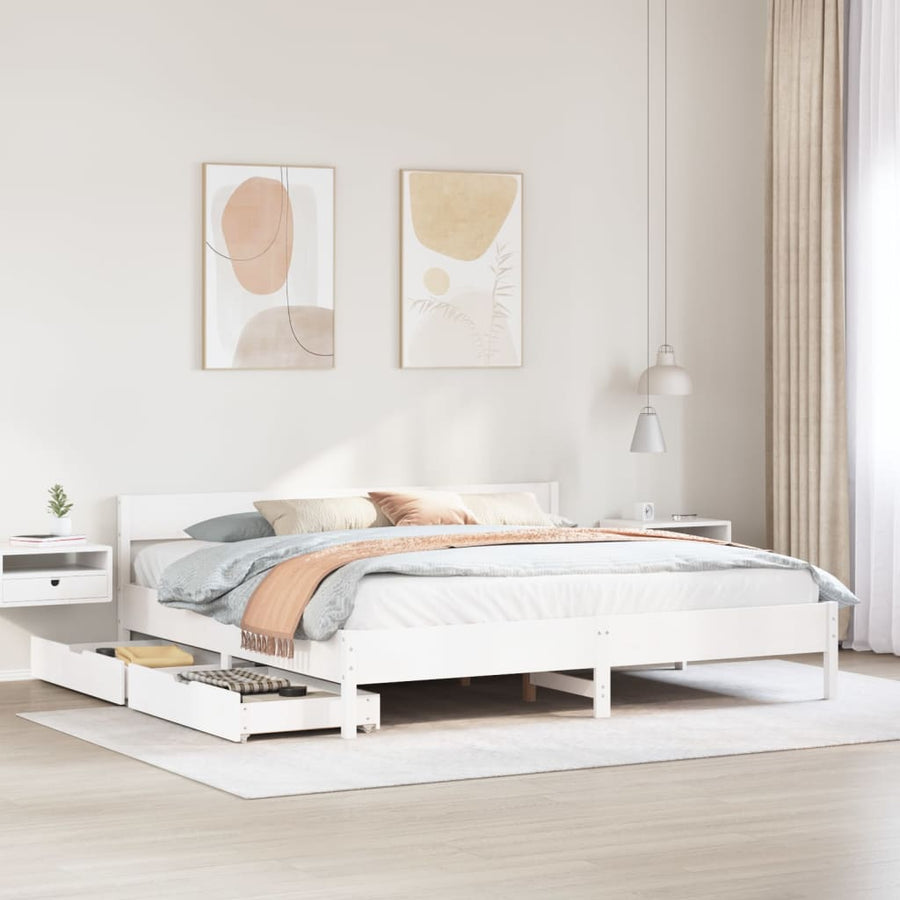 Bedframe zonder matras massief grenenhout wit 200x200 cm
