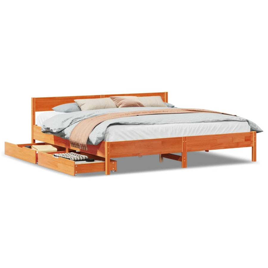 Bedframe zonder matras massief grenenhout wasbruin 200x200 cm